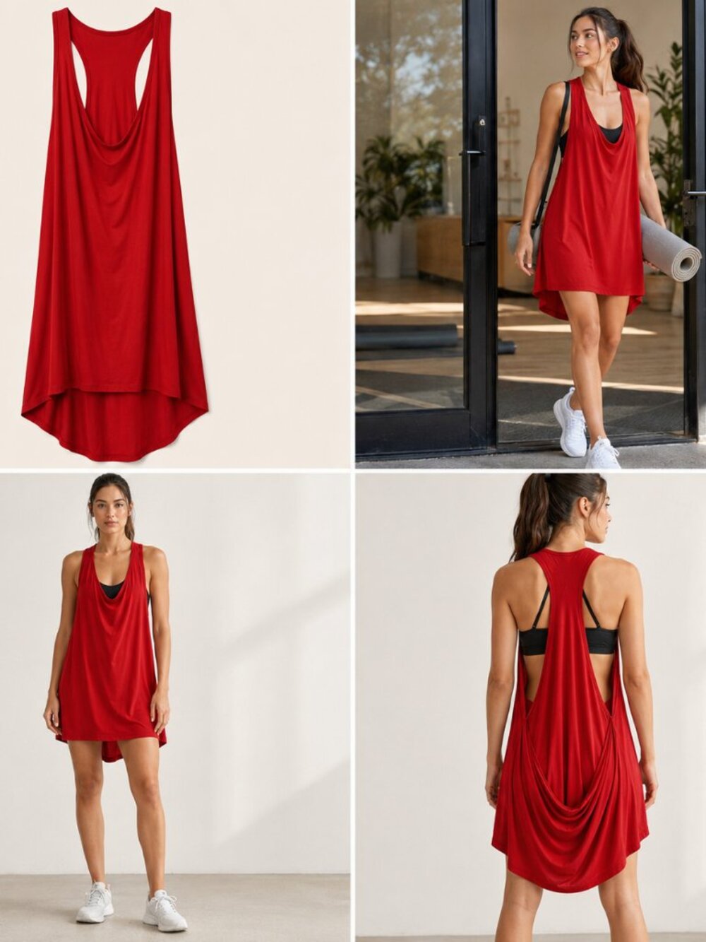 lululemon Back Drape Dress 2 Red Sculptural Racerback Athleisure Yoga Lounge Gym
